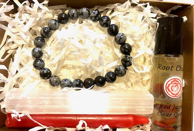 Root Chakra Balance Kit - Snowflake Obsidian Bracelet